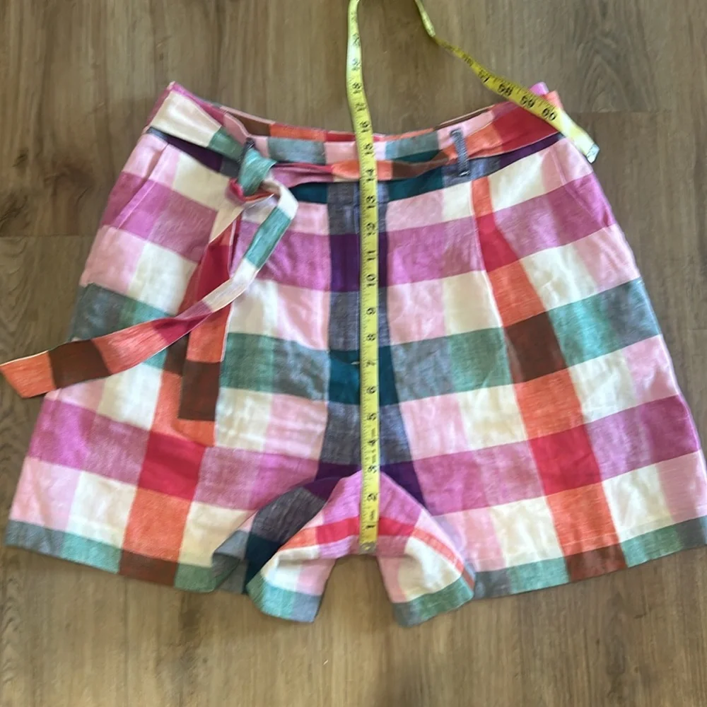 BODEN Alma Tie Waist Linen Shorts Bonbon Pink, Flambe Check. RARE Multicolor - Picture 9 of 12